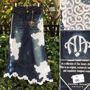 New With Tags Amanda Adams Beaded Denim Skirt